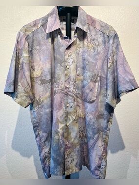 Vintage i.Miller Lavender & Gray Short-Sleeve Button-Down Shirt - Size M (Men’s)